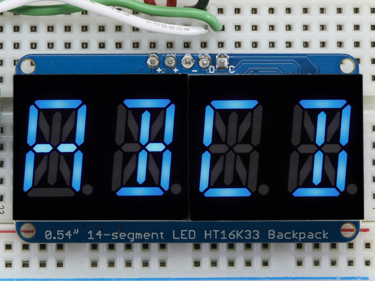 Quad Alphanumeric Display - Blue 0.54 Digits w/ I2C Backpack